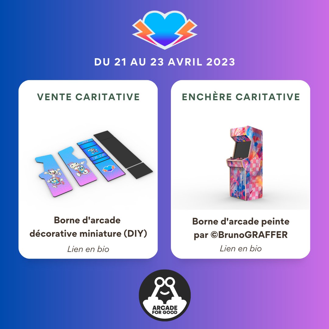 Ce week-end, direction le <a href="/StadeFrance/">Stade de France</a> pour Arcade for Good pour la 2nd édition de l’événement gaming caritatif @Battle4Event 🔥
Partenaire de l’événement, nous proposons 2 formes de contribution caritative (dont une avec <a href="/brunograffer/">Brunograffer</a>). Plus d'info : linktr.ee/arcadeforgood
