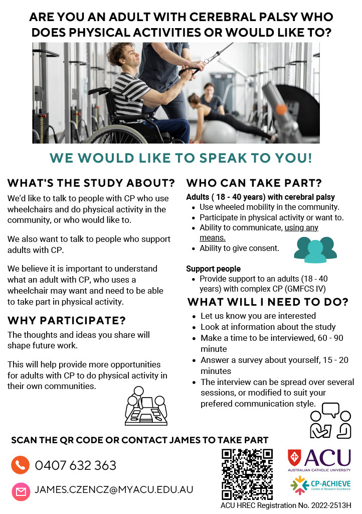 CzenczH's tweet photo. Are you an adult with CP who uses a wheelchair and has an interest in physical activity, or someone who provides support? We would love to hear about your wants and needs. #cpachieve #adults #cerebralpalsy https://t.co/RR6WuZx4tA