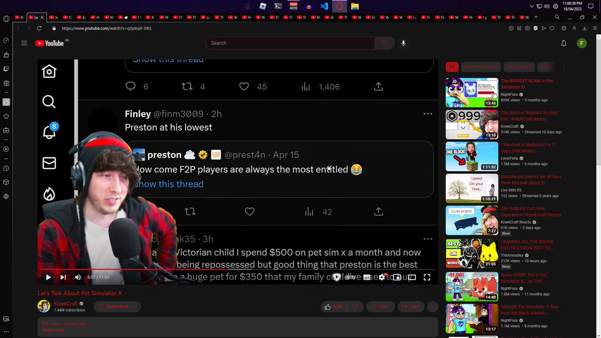 _Fin_ley's tweet image. First time having one of tweets appear in a
@KreekCraft
video (btw the vid was made b4 i changed from @finm3009 to @_Fin_ley)

Btw @operagxofficial , here is just a few tabs opened using your browser