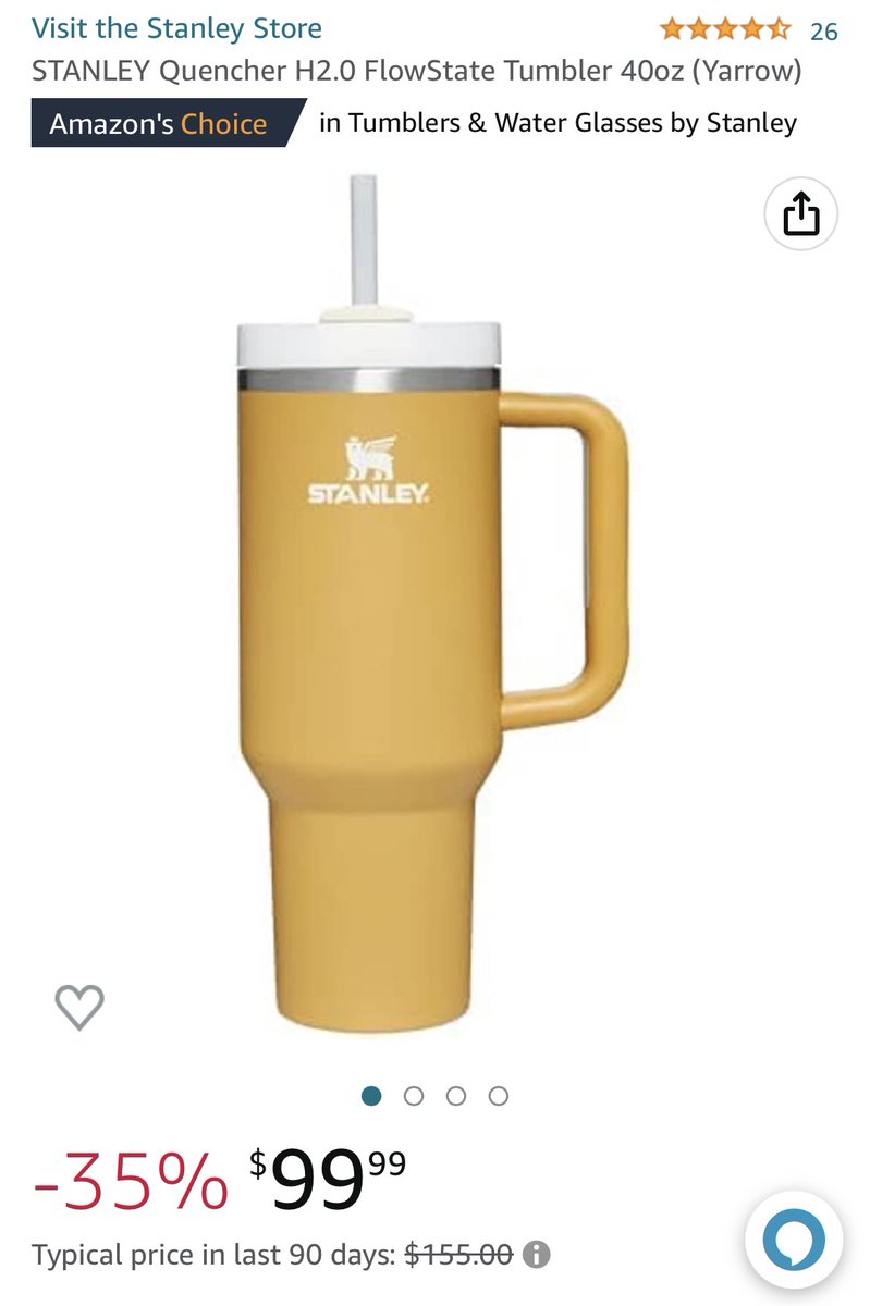 experience_e1x's tweet photo. I was thinking about buying one of those Stanley cups. Now they’re usually prices at $45 which is fine. Why am I on Amazon and this cup is priced at $99 American dollars? Who’s smoking dick over at Stanley’s? https://t.co/HdGGfhK70Q