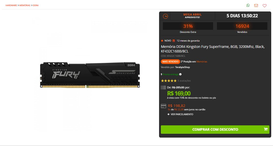 PromoLinkBR's tweet image. Memória DDR4 Kingston Fury SuperFrame, 8GB, 3200Mhz, Black

por R$ 169,00 à vista com 15% de desconto no boleto ou pix
em até 9x de R$ 22,09 sem juros

Acesse: terabyteshop.com.br/produto/23095/…

Loja: Terabyte
#Kingston #pcgamer #SuperFrame