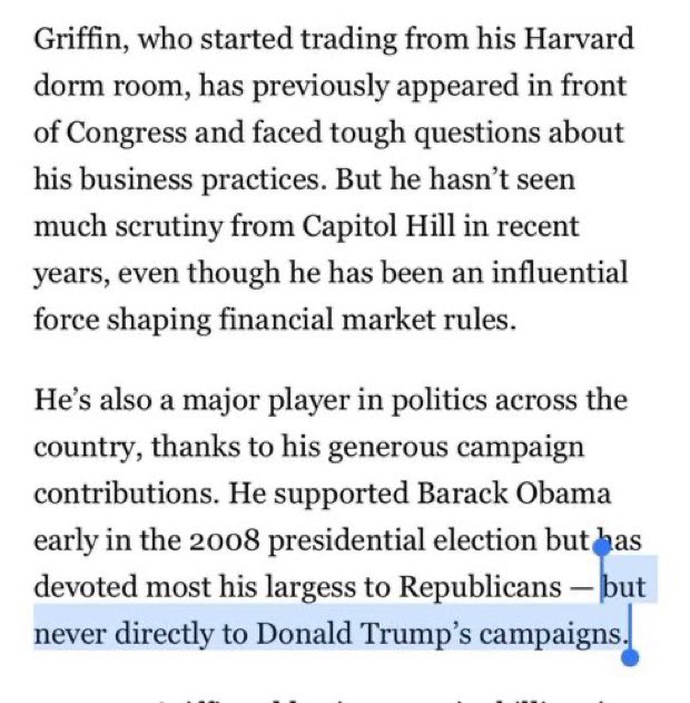@GovRealDeal @indyiu @Cricket79825440 Ken Griffin donated a small amount to Trump’s 2017 inauguration but he has never supported Trump as a candidate.