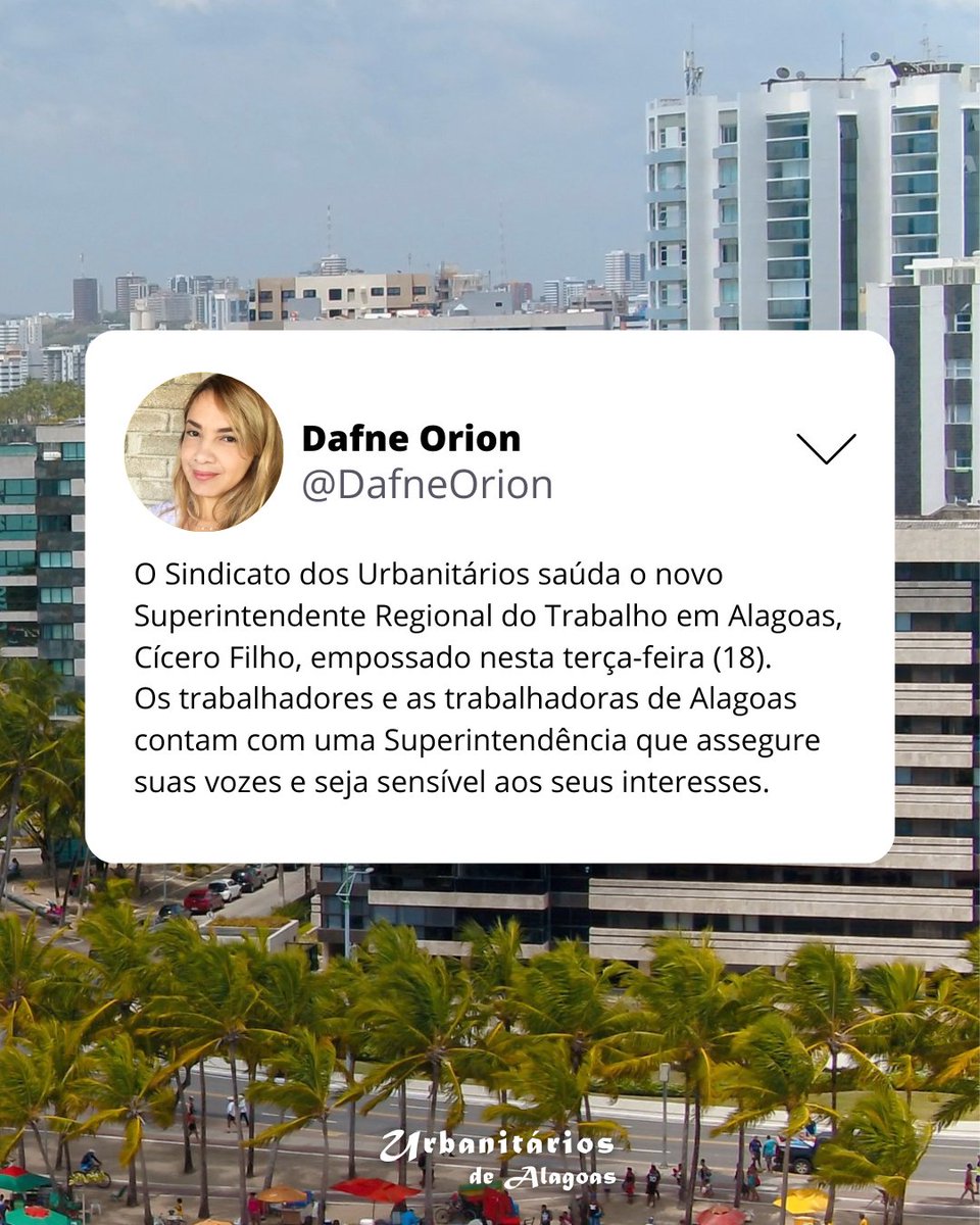 Urbanitarios_AL's tweet photo. Parabéns, @cicerofilho65. Todos e todas do sindicato o desejam uma excelente gestão! https://t.co/oyQJ6sxtAc