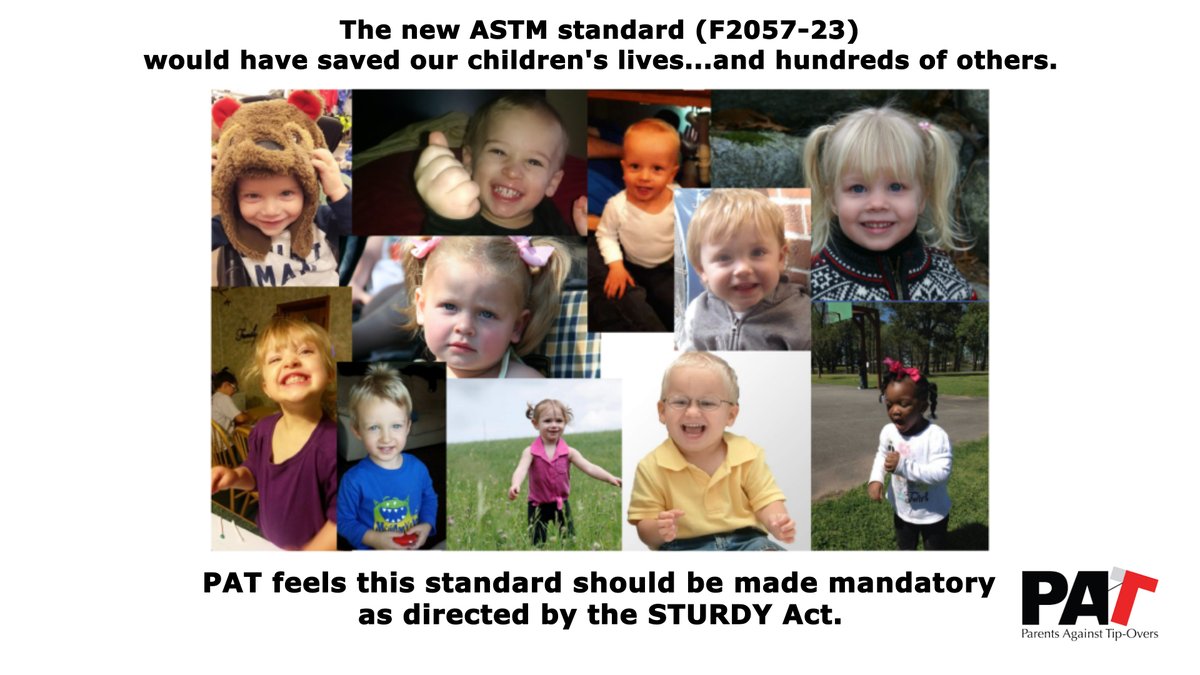 Tomorrow, the CPSC is voting to determine if ASTM F2057-23 meets the requirements of the STURDY Act. We championed both, born of the desire for an effective solution all stakeholders agree on. We hope <a href="/HoehnSaricCPSC/">Alex Hoehn-Saric</a> <a href="/FeldmanCPSC/">Peter Feldman (CPSC)</a>, <a href="/TrumkaCPSC/">Commissioner Rich Trumka Jr.</a>, <a href="/BoyleCPSC/">Mary Boyle</a> agree. We'll be watching!