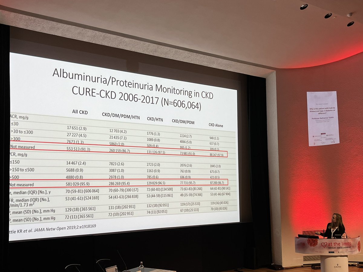 drmeallan's tweet photo. Fantastic @TheLancet Lecture at #CDNATL23 from @KatherineTuttl8 summarising our new drug toolkit for #kidney patients & 3🔑points: treat #CKD like 2WW; see Pts often to avoid Rx inertia; we cannot treat what we cannot see - dipsticks at the ready! https://t.co/199fPy2Npm