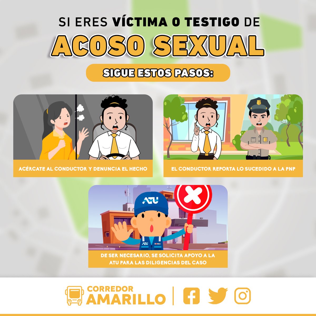 corre_amarillo's tweet photo. Dile NO AL ACOSO EN LOS CORREDORES 🚫 
Si eres victima o testigo de estos malos actos, sigue las indicaciones ¡No seamos complices! ☝️

#TransporteUrbano #TransportePúblico #CorredoresComplementarios #TransporteEnLima #Lima #transporteformal #transporteseguro https://t.co/AM6Crd2OLy
