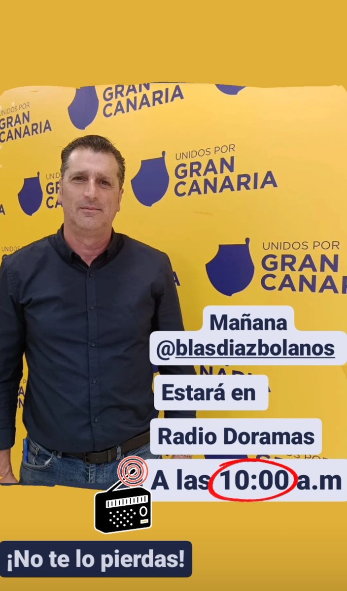 Mañana, nuestro candidato a la alcaldía de Gáldar, Blas Díaz estará en Radio Doramas para hablar de las propuestas de mejora al municipio. #despiertaGaldar
A las 10:00, ¡no te lo pierdas!