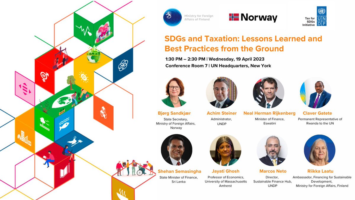 I’m looking forward to attend the (19/04/23) UNDP's Tax4SDGs report launch at 2023 UN ECOSOC Forum and join ministerial-level discussion on 'SDGs & Taxation' with insights from Eswatini, Rwanda, Sri Lanka.