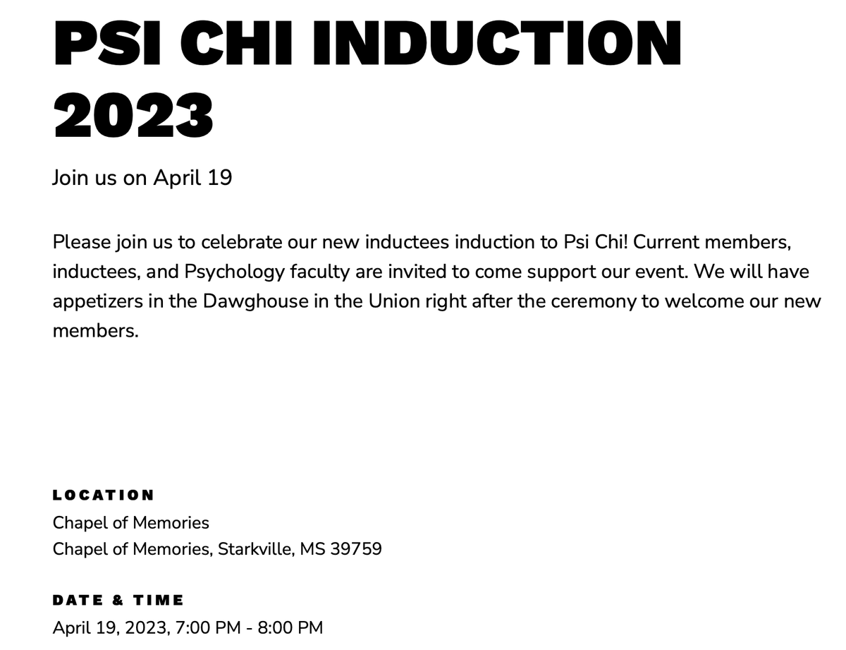 MaryEDozier1's tweet photo. Reminder that the @msstate @PsiChiHonor induction ceremony is tomorrow night at 7pm at the Chapel! https://t.co/Ncp2NkOZVO