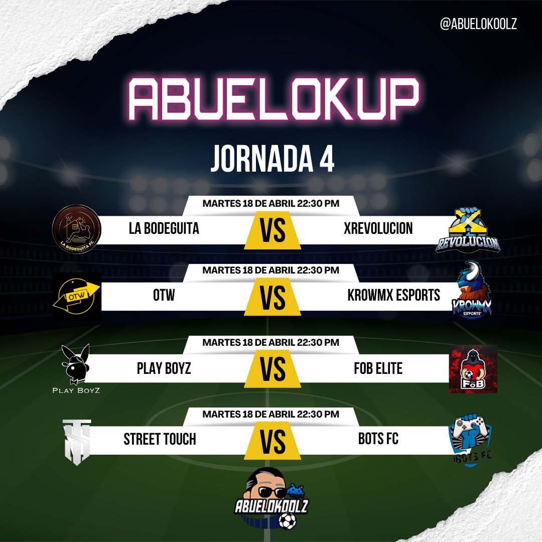 AbueloKoolz's tweet photo. 💜Jornadas 3 y 4 de la AbueloKup

💜Hoy 9:45pm la previa -> Abuelokoolz https://t.co/0xYFX0jYLT