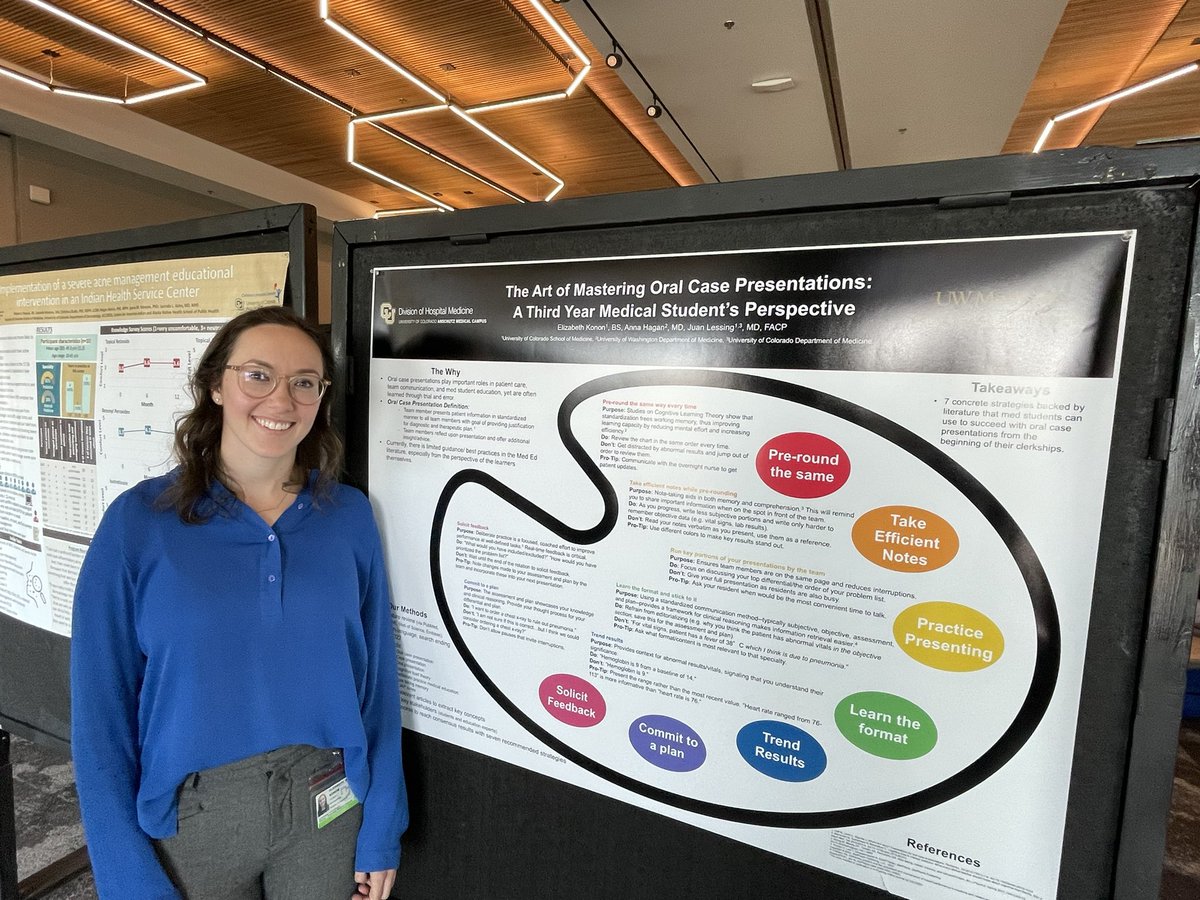 drlessing's tweet photo. @CUMedicalSchool soon-to-be IM intern @ElizabethKonon sharing her work &amp; lessons about #MedEd lit-based oral case presentation strategies. I think her poster is 🔥 🔥 Really nailed concept that posters are visual medium! I love getting to work w/ such amazing people! Strong work! https://t.co/xGDV2oE4LK