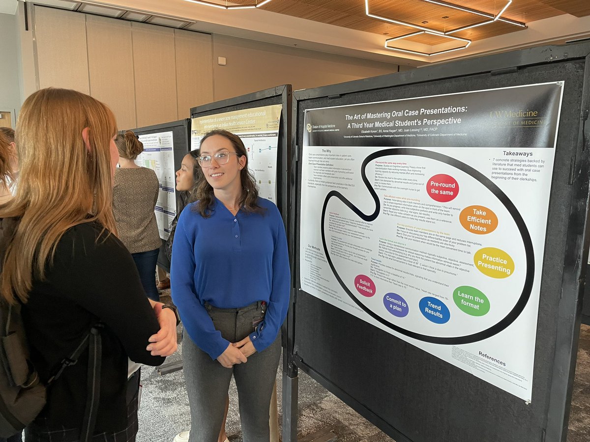 drlessing's tweet photo. @CUMedicalSchool soon-to-be IM intern @ElizabethKonon sharing her work &amp; lessons about #MedEd lit-based oral case presentation strategies. I think her poster is 🔥 🔥 Really nailed concept that posters are visual medium! I love getting to work w/ such amazing people! Strong work! https://t.co/xGDV2oE4LK