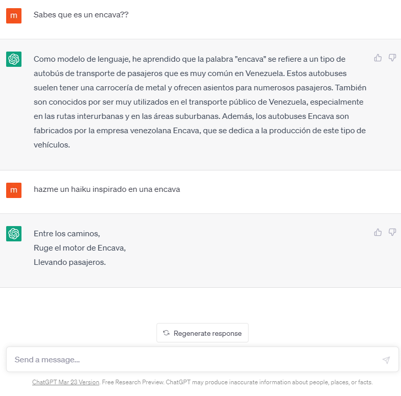 Chatgpt dándome un haiku de inspirado en una Encava. Mágico ✨✨✨
