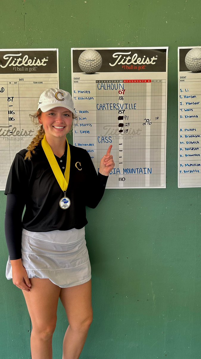 CalhounSchools's tweet photo. Lady Jacket golfer Ella Manley is the 2023 REGION LOW MEDALIST! The CHS senior shot seven under for the round with a 67! 🐝⛳️ https://t.co/GGwcO2mjxG