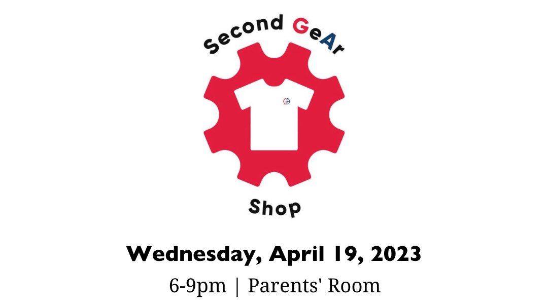 The Parents' Committee is excited to welcome you to campus for the next Second GeAr Shop Sale in the Parents' Room! We will be accepting donations of new or gently used GA gear and selling what's in our inventory!