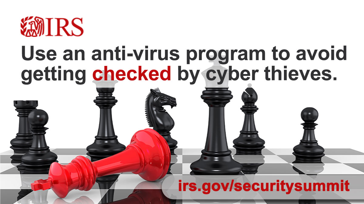 IRStaxsecurity's tweet photo. #TaxSecurity reminder: Always use security software with firewall and anti-virus protections. Learn more common-sense suggestions for your family’s online safety at https://t.co/QBX5egpU1B #IRS https://t.co/fDysNep2ih