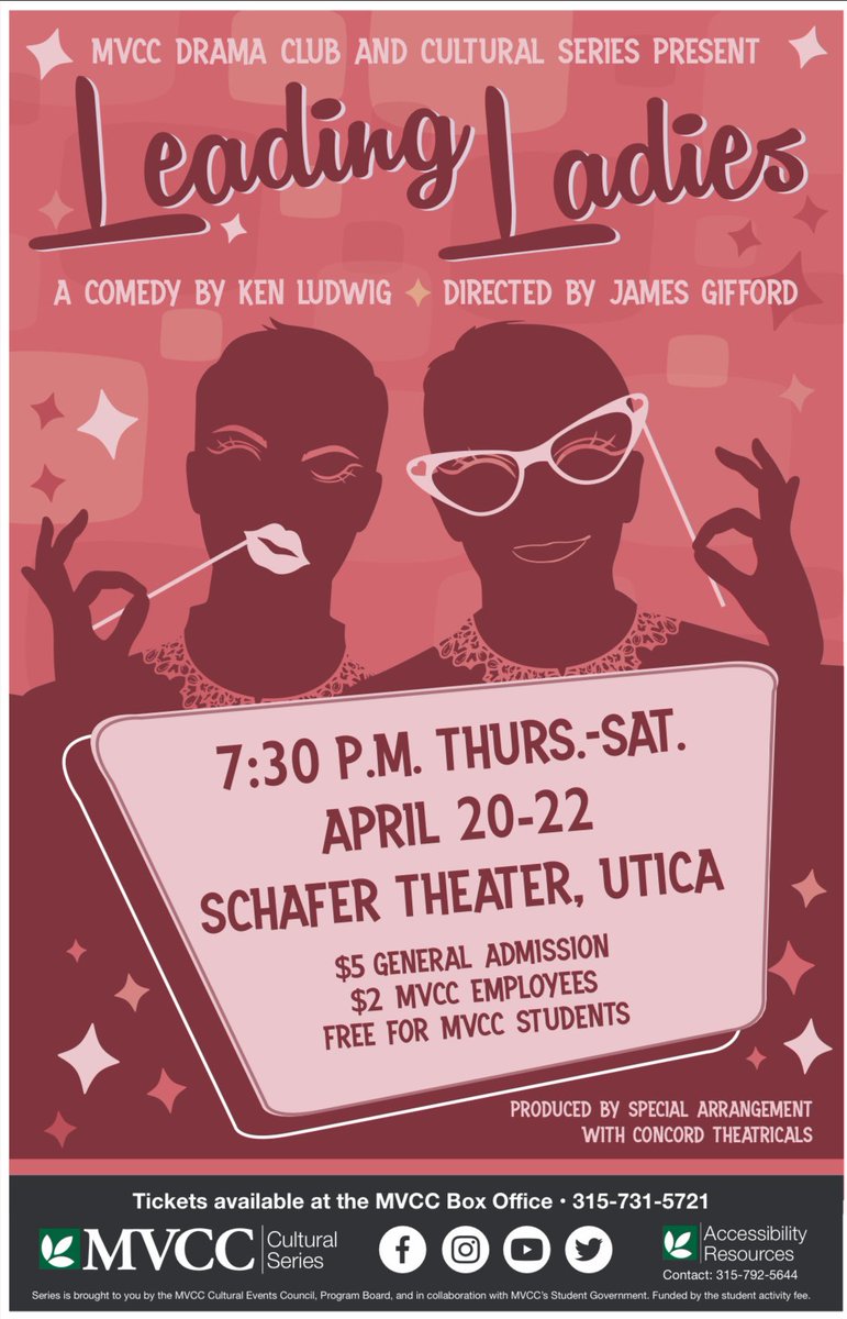 MVCCCultural's tweet photo. Check out the MVCC Drama Club Production “Leading Ladies” this weekend! https://t.co/xiKdMqSk5o