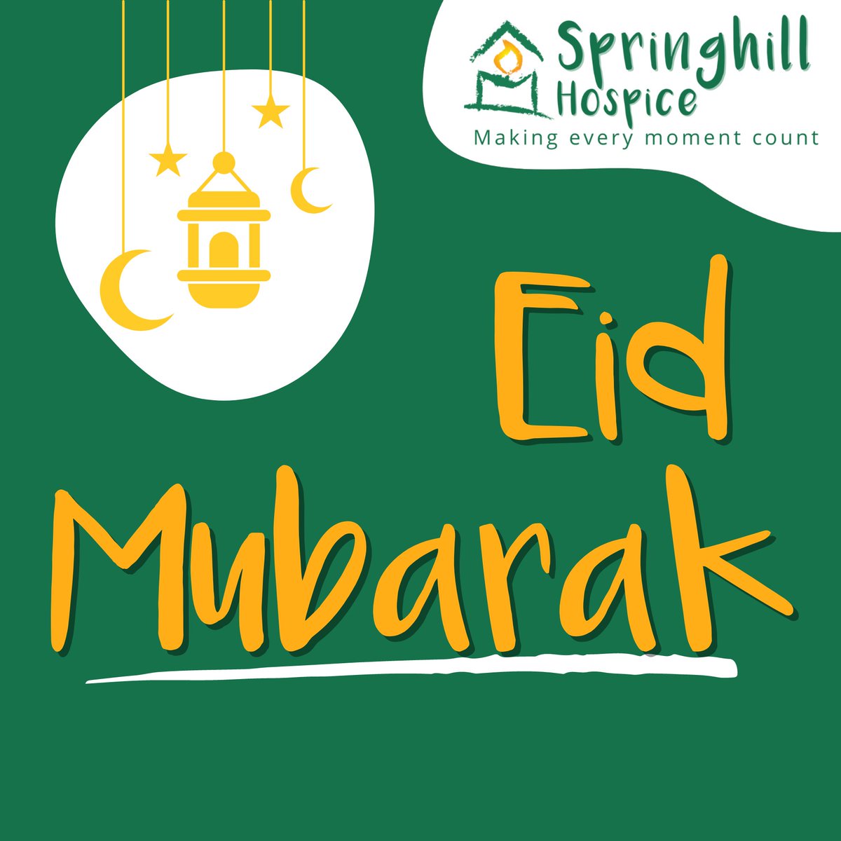 As Ramadan ends, we would like to say Eid Mubarak from everyone at Springhill Hospice! We hope everyone celebrating has a wonderful time. 🌙