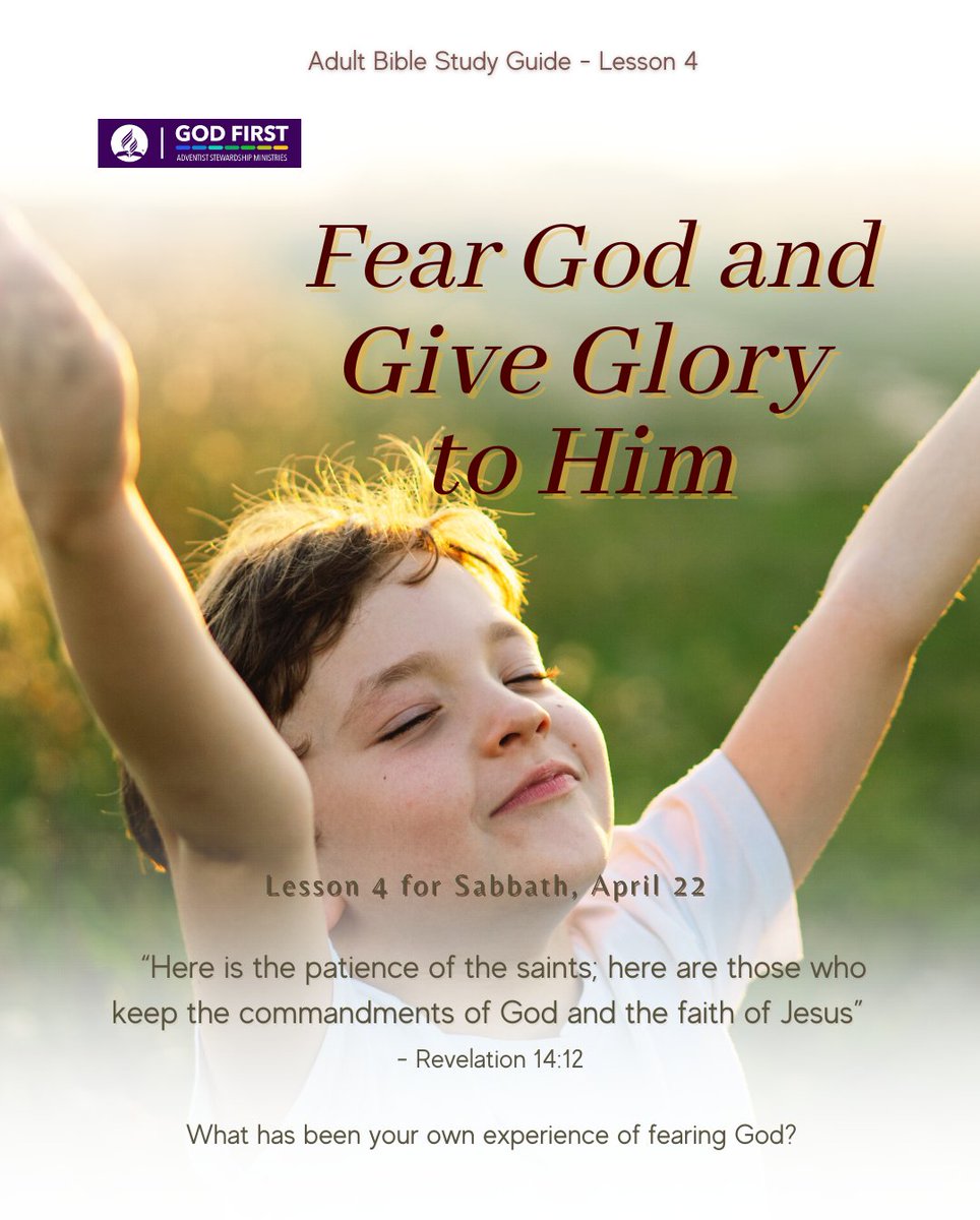 Dynamicstewards's tweet image. #AdultBibleStudyGuide #Lesson4

𝑭𝒆𝒂𝒓 𝑮𝒐𝒅 𝒂𝒏𝒅 𝑮𝒊𝒗𝒆 𝑮𝒍𝒐𝒓𝒚 𝒕𝒐 𝑯𝒊𝒎: ssnet.org/lessons/23b/le… 

The purpose of the book of Revelation for us is to prepare people to be ready for Jesus’ soon return and to unite with Him in giving His last-day message to the world