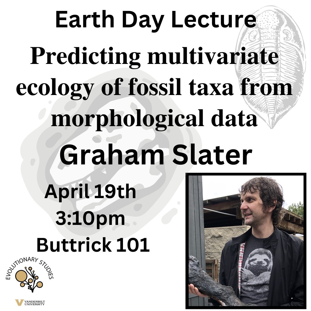 EvolutionVU's tweet photo. Tomorrow! Graham Slater will be giving our #EarthDay talk in Buttrick 101 at 3:10pm. "Predicting multivariate ecology of fossil taxa from morphological data." https://t.co/DScOgSkWcd 🦴 #Fossils https://t.co/YiaXyWWcKK
