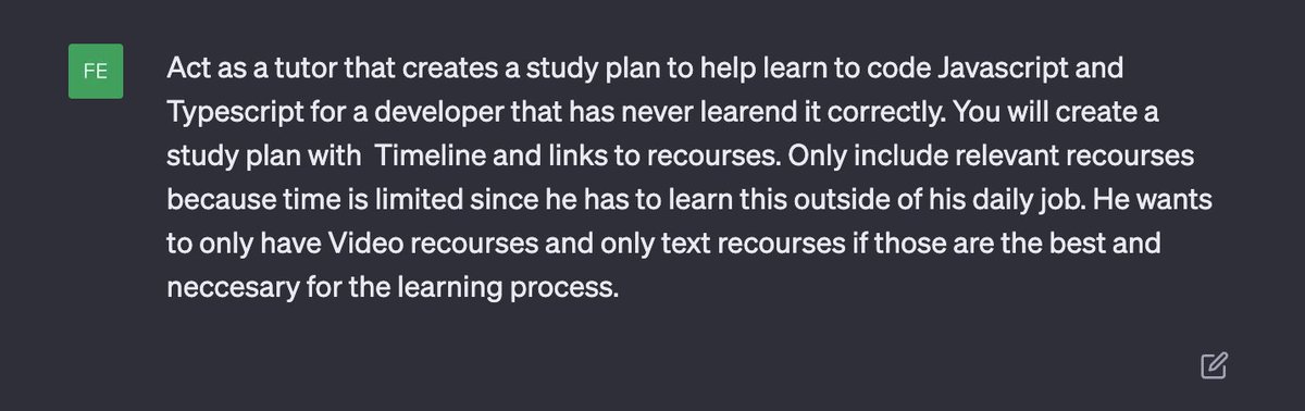 FelipeG51780447's tweet image. @alanjboyd here is the prompt I was talking about during the spaces session.
#chatgpt4 #codingtutor #prompt
