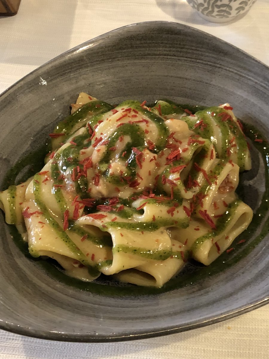 marcociofalo's tweet photo. Mezzo #pacchero su #crema di #melanzane, #pescespada, #pomodorino secco e #menta https://t.co/622079E467
