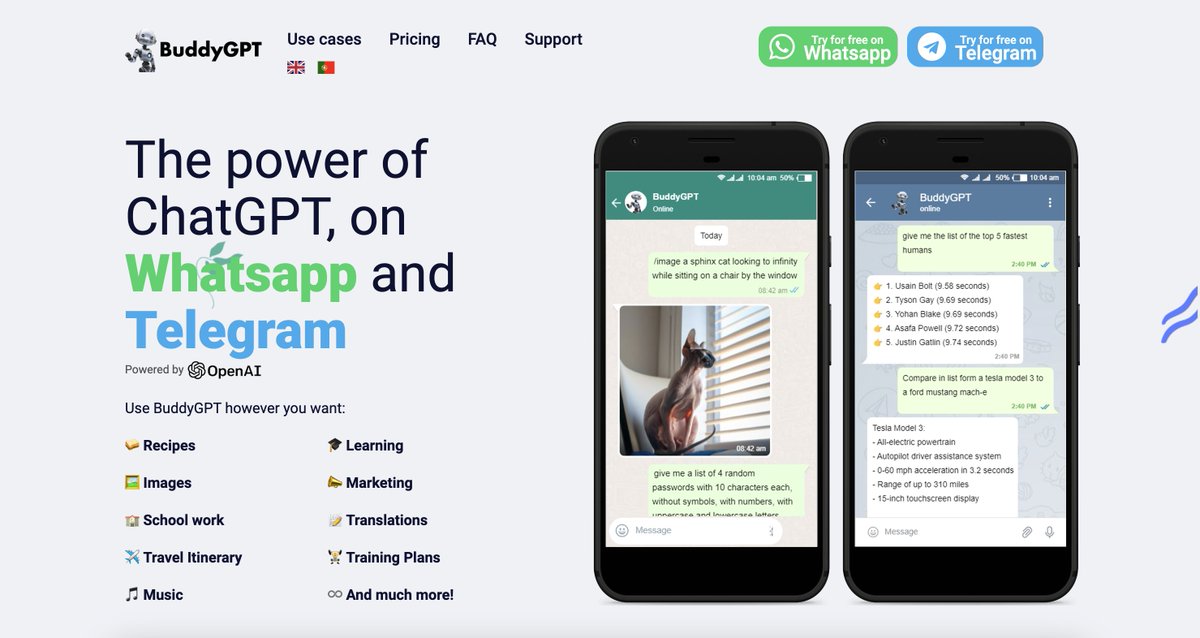 TheRundownAI's tweet photo. @mckaywrigley 4. Use ChatGPT on Telegram using BuddyGPT.

Talk with ChatGPT directly on Telegram.

https://t.co/fp90eSWcsW https://t.co/aQRhrrlAWe