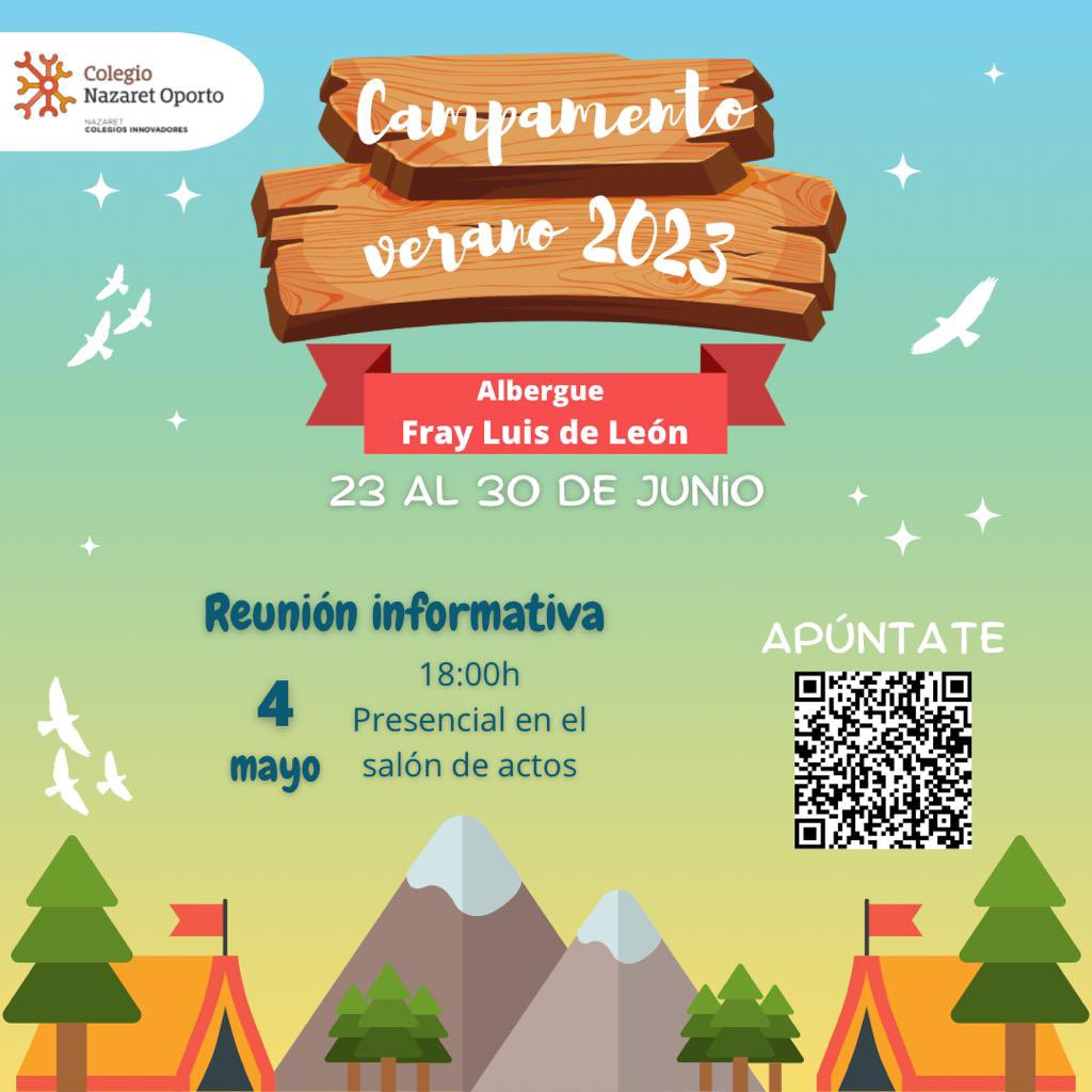 nazaretoporto's tweet photo. Ya están aquí las reuniones informativas de los campamentos de verano 2023. Para poder asistir debéis rellenar los formularios de asistencia en los códigos QR.⬇️

Para más información podéis preguntar en el colegio. https://t.co/9j6YBPxRZd