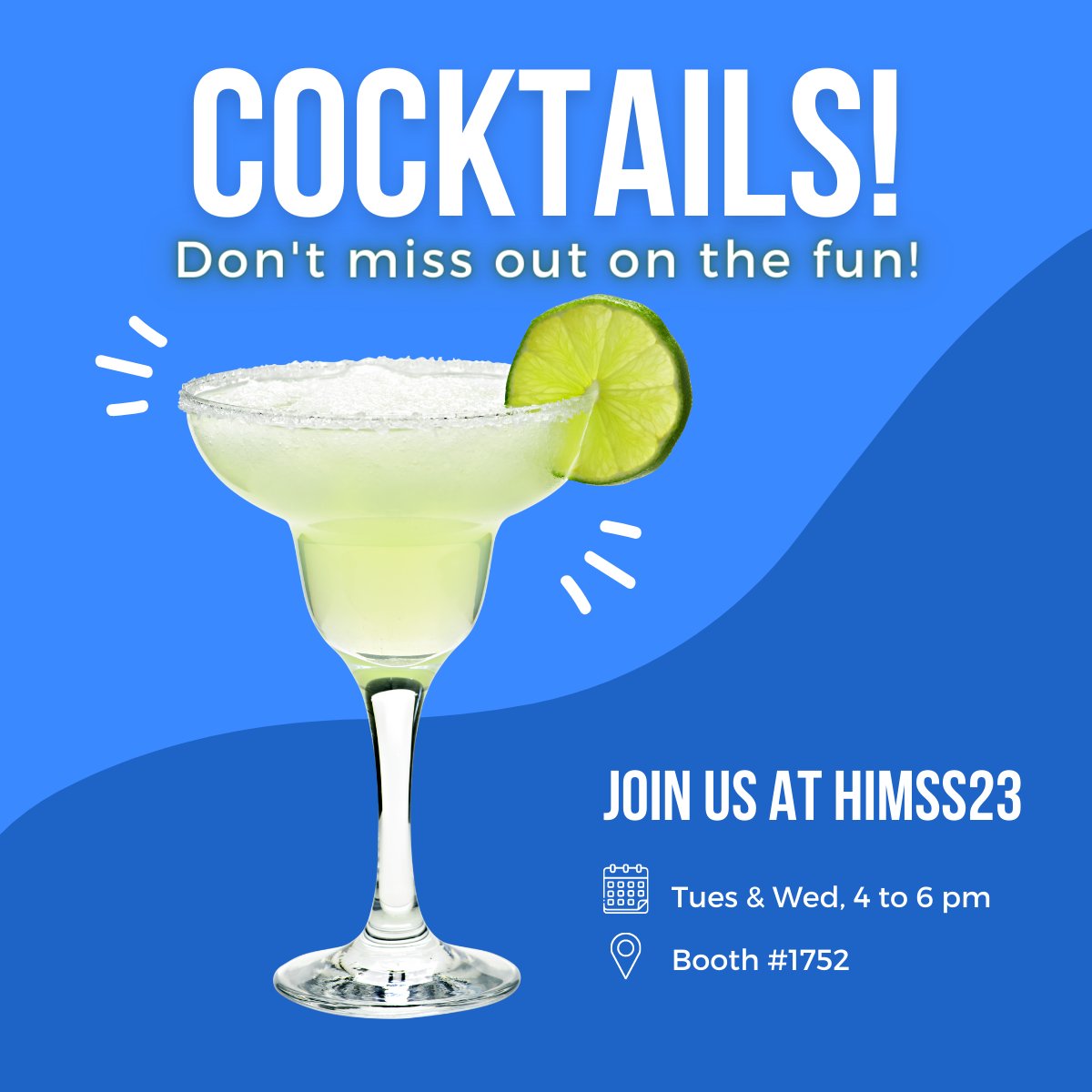 ShastaNetworks's tweet photo. Don't miss out! Shasta's hosting two cocktail parties today and tomorrow, 4-6 pm. 

Join us at our booth, #1752, to talk about how Shasta can solve your #Interoperability challenges! 

#HIMSS23 #HappyHour #HealthIT https://t.co/wjRlcvtSrh
