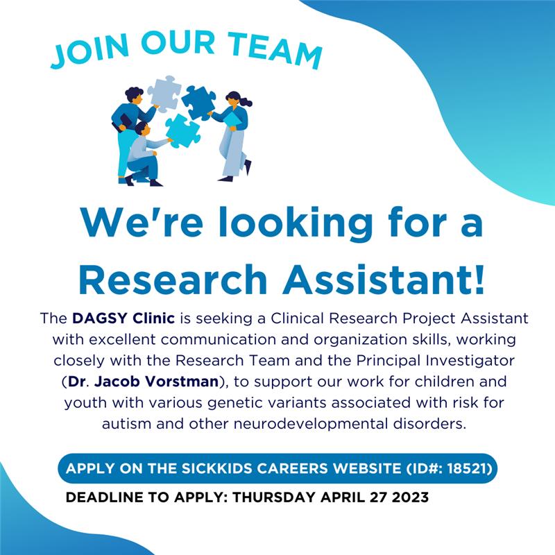 Are you interested in becoming involved in research at the intersection of genetics and mental health? 
The DAGSY clinic &amp; research team is recruiting! 

tinyurl.com/y97c6mce
