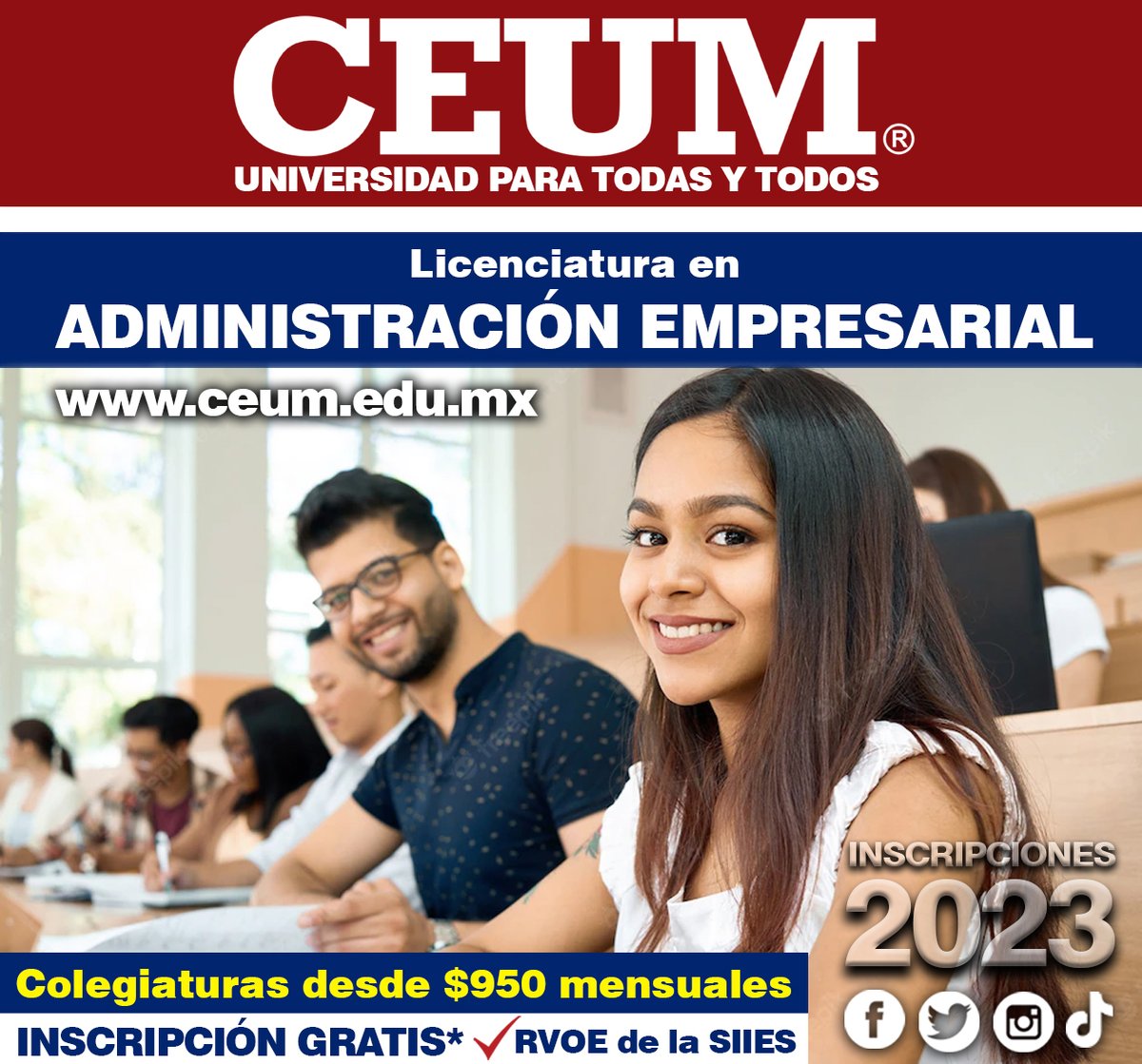ceummx's tweet photo. LICENCIATURA EN ADMINISTRACIÓN EMPRESARIAL
¡ INSCRIPCIONES ABIERTAS !
📷 28 años de excelencia académica.
📷 Colegiaturas de $1050 mensuales turno matutino y $950 mensuales turno vespertino + Inscripción GRATIS.
📷 RVOE de la SIIES en toda nuestra oferta académica.📷 9999235370 https://t.co/5RoTV7lERs
