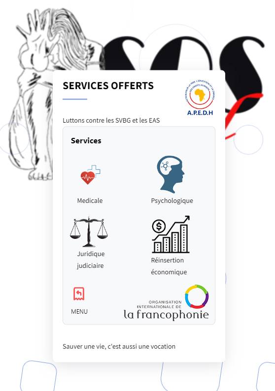 APEDH1's tweet photo. L'#application #SOSViol donne aux victimes de VBG et EAS de dénoncer leurs bourreaux et de recevoir une prise en charge en toute discrétion et sans effectuer aucun déplacement.
Avec le soutien de l'OIF, l'APEDH apporte un appui numérique au survivantes de violences sexuelles https://t.co/XBDWjTOBml