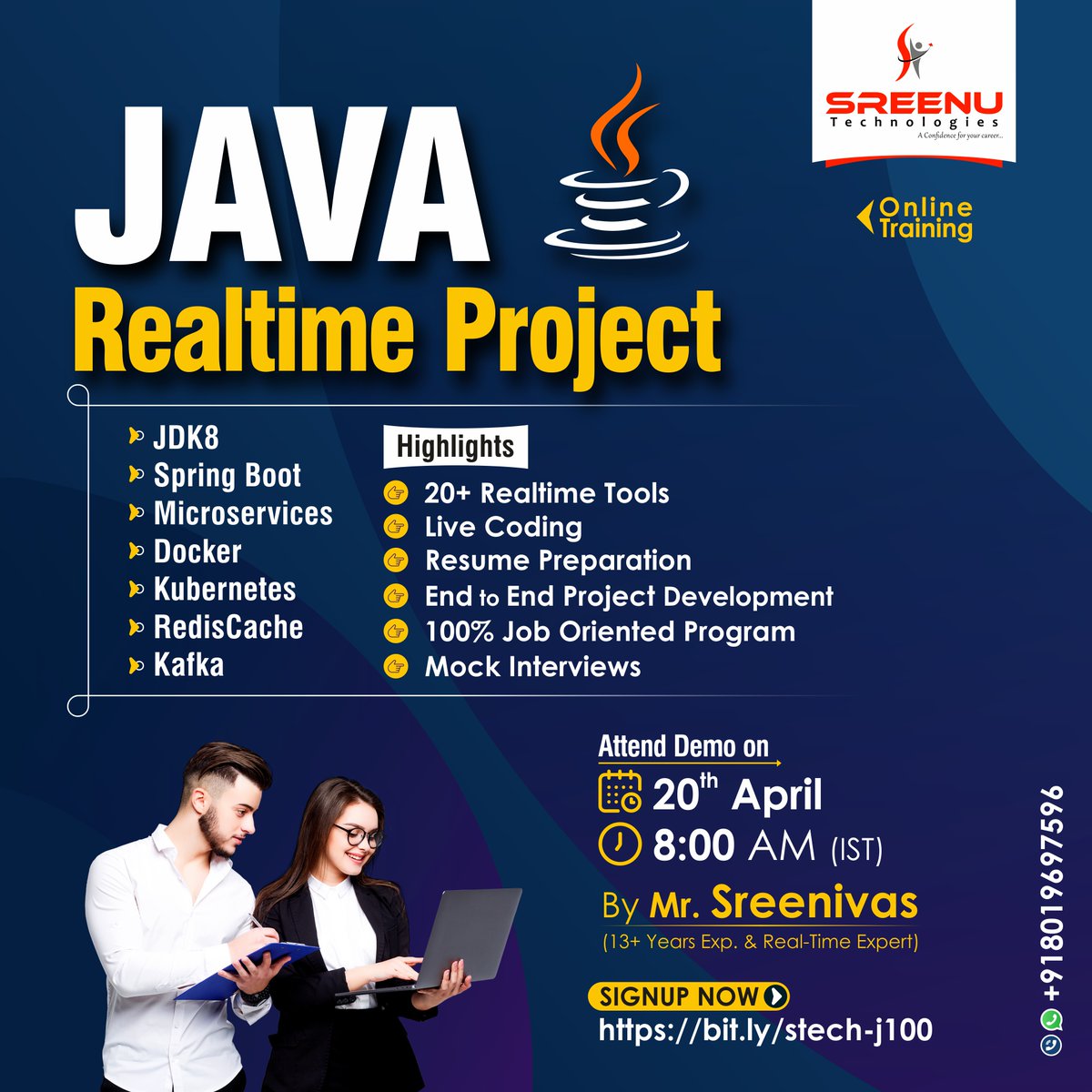 SreenuTech's tweet photo. JAVA (Real Time Project) | By Mr. Sreenivas
🕒Demo on: 20th April @ 8:00 AM (IST)
✍️Register Now: https://t.co/V2cn8d1OI1
▶️Demo Video: https://t.co/Mols5l0Loh
👉Telegram: https://t.co/ke3bhw4T8S
👉WhatsApp: https://t.co/DywRf1C3xt https://t.co/qQtfKAzvUj