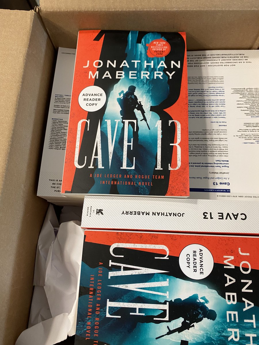 JonathanMaberry's tweet photo. So this just came in the mail. The ARCs (advance reader copy...aka uncorrected proof) of the new Joe Ledger novel that debuts 8/29. This kind of thing never, ever, EVER gets old. Hooah! #joeledger #arcs #uncorrectedproof #thriller #cave13 https://t.co/ztCj9jwVxw