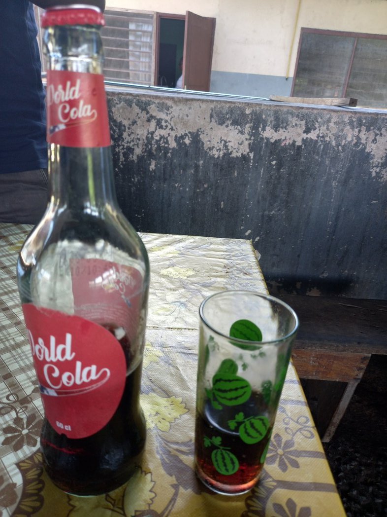 Little did I know this big bottle contains Coca-Cola. I saw people with it yesterday & thought they were drinking a local Gabonese beer. Today I ordered a Coca-Cola & guess what, this what I got. I almost told the waitress she had made a mistake. Travel & learn new things!