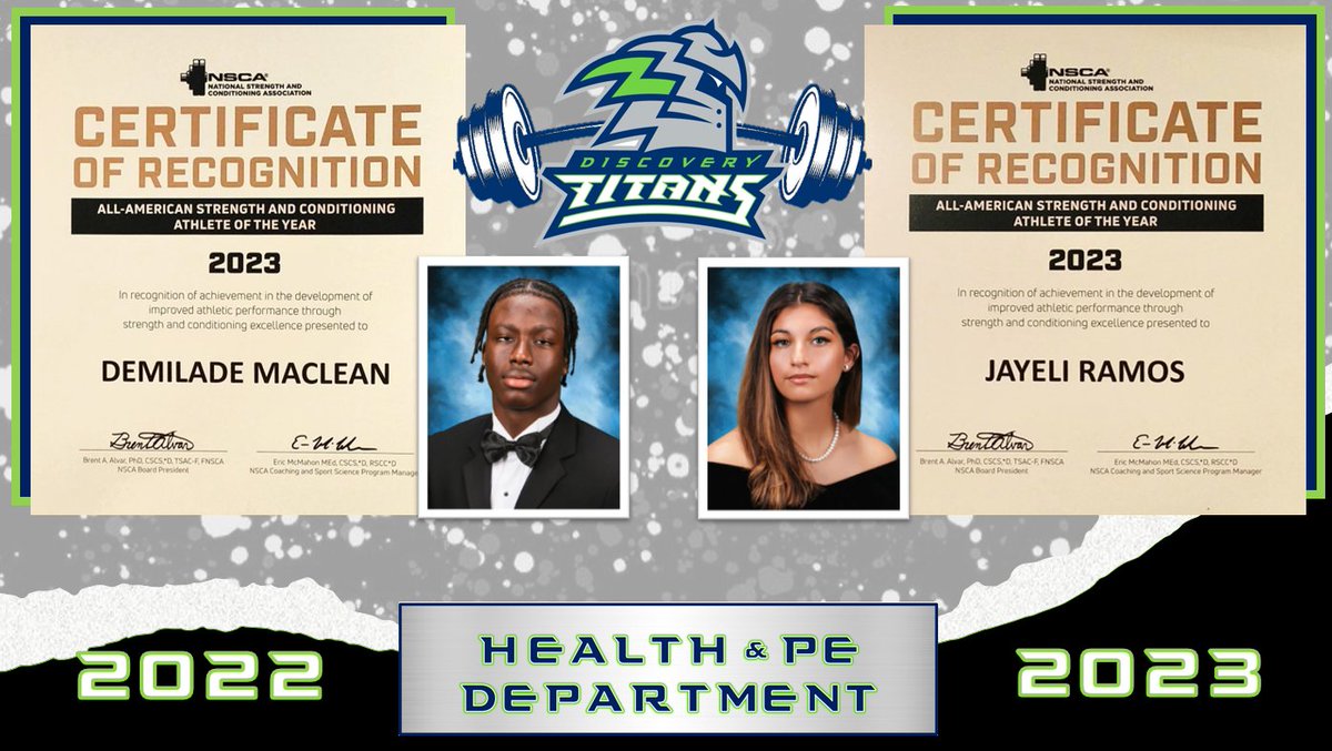 DHS_Titans's tweet photo. Congratulations to J. Ramos and D. Maclean for being named the NCSA All-American Strength and Conditioning Athletes of the Year! https://t.co/zqoGumO9eP