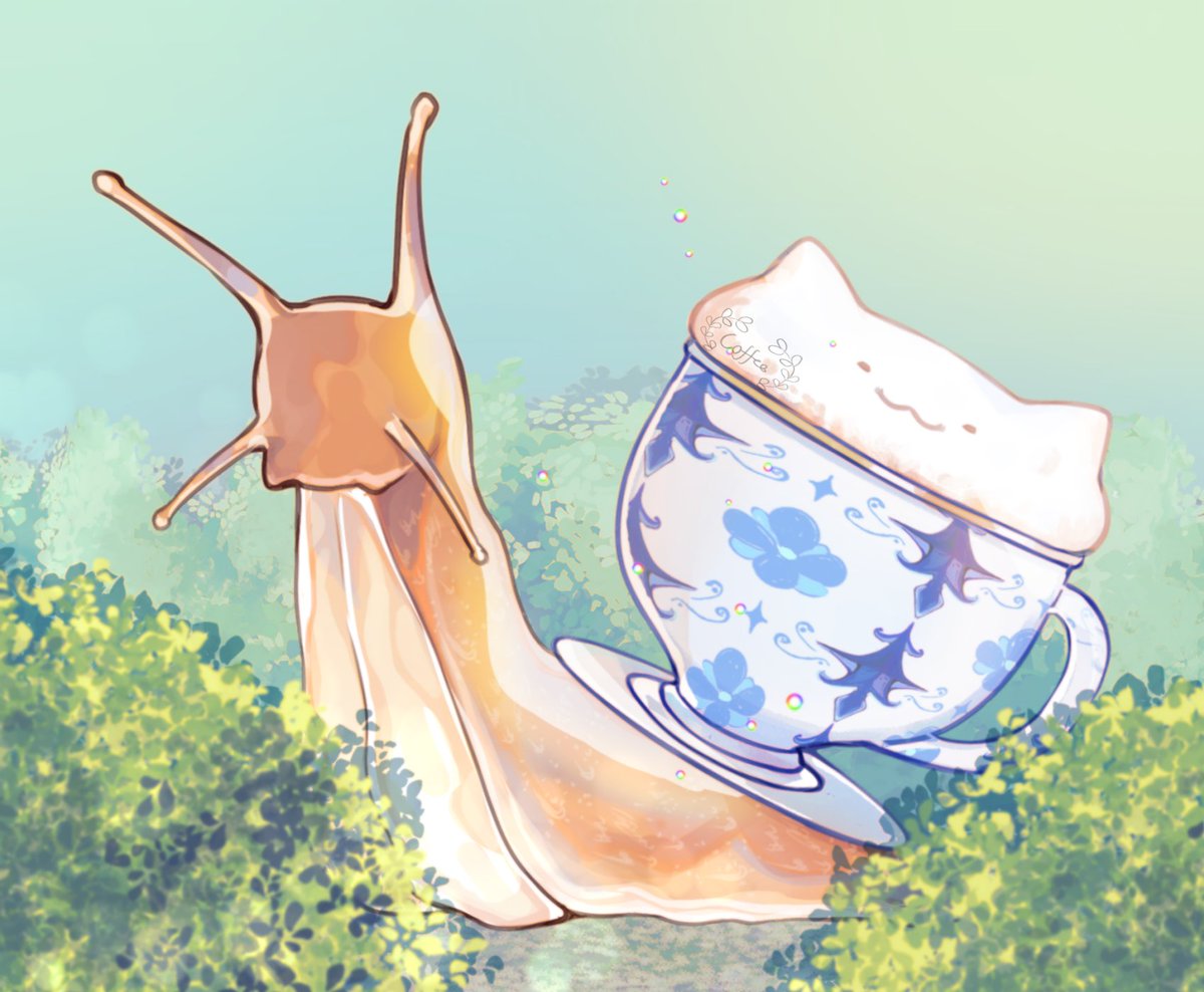 CoffeVtuber's tweet photo. what if... you were a little snail... and instead of a lil shell house.... you had a cup of coffee with latte art... Would we still fistfight behind a 7/11? https://t.co/xxn2KjQNNh