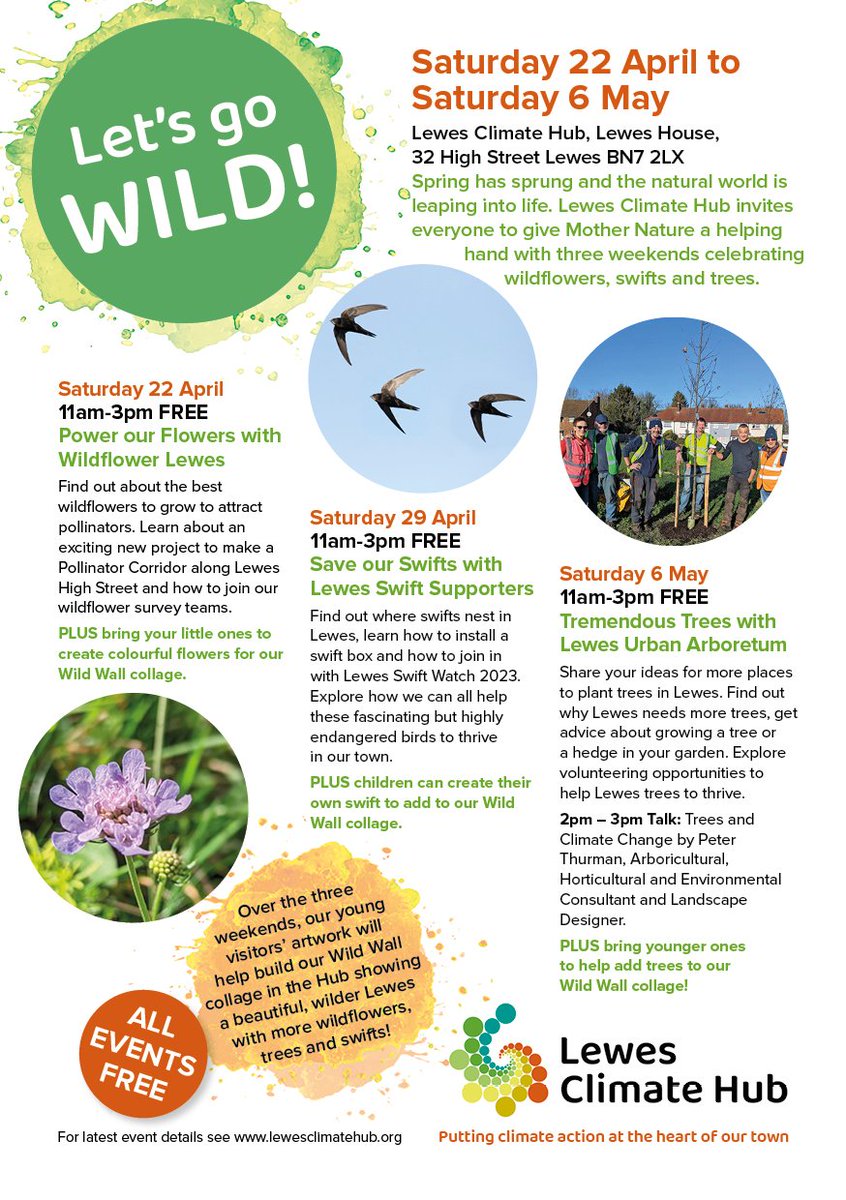 Celebrate wildflowers, swifts and trees with Lewes Climate Hub.
3 Saturdays of biodiversity support.
Free events #Lewes
#earthday