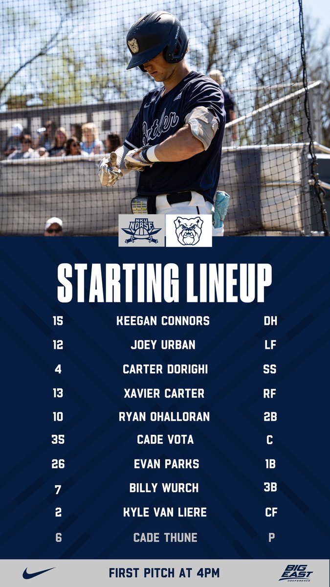 ButlerUBaseball's tweet photo. Starting 9 for today…

#ChopWoodCarryWater #ButlerWay https://t.co/LuZpHp3I7U