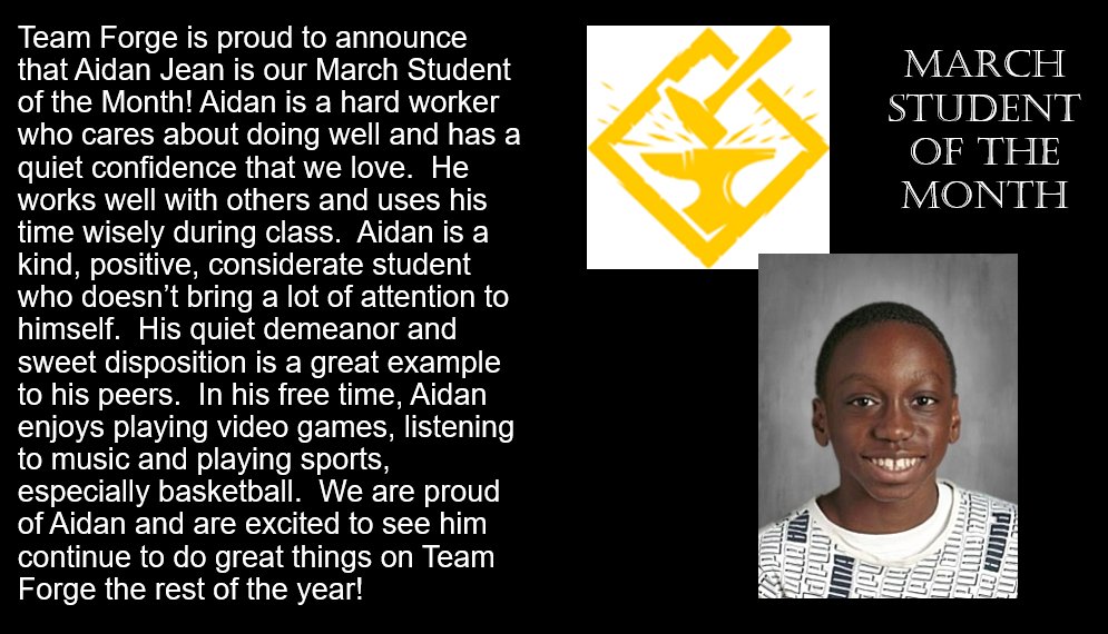 TeamForge (@teamforgeccms) on Twitter photo We are a little late in posting this, but congratulations nonetheless to our March student of the month! Aidan is an excellent example of what <a href="/TeamForge/">Arthur Shamsi</a> is all about. <a href="/MrRuggCCMS/">Mr. Rugg</a> <a href="/MrsLealCCMS/">MrsLealCCMS</a> <a href="/MrsMcDaidCCMS/">Terri McDaid</a> @MrBurtonCLSD We are a little late in posting this, but congratulations nonetheless to our March student of the month! Aidan is an excellent example of what <a href="/TeamForge/">Arthur Shamsi</a> is all about. <a href="/MrRuggCCMS/">Mr. Rugg</a> <a href="/MrsLealCCMS/">MrsLealCCMS</a> <a href="/MrsMcDaidCCMS/">Terri McDaid</a> @MrBurtonCLSD