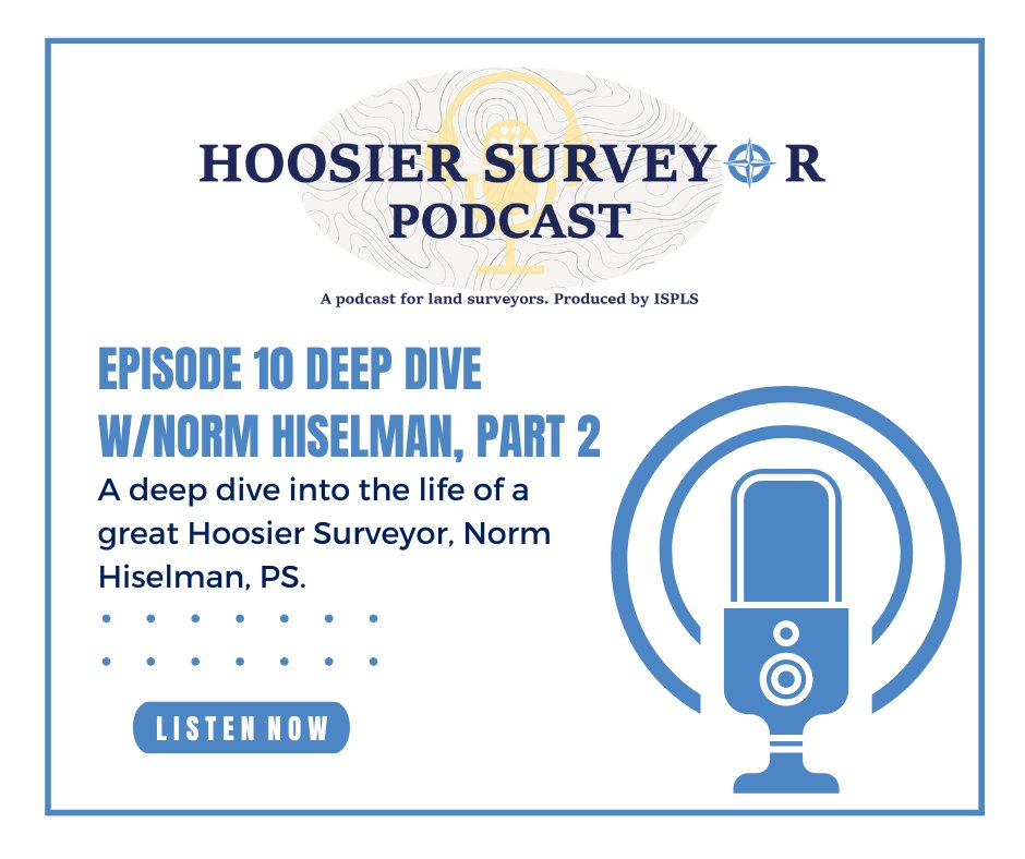 #PodcastAlert: In this episode, we take a deep dive into the life of another great Hoosier Surveyor, Norm Hiselman, PS. Take a listen here: bit.ly/3GPgB4X
#ISPLS #HoosierSurveyorPodcast #Podcast #LandSurveyor