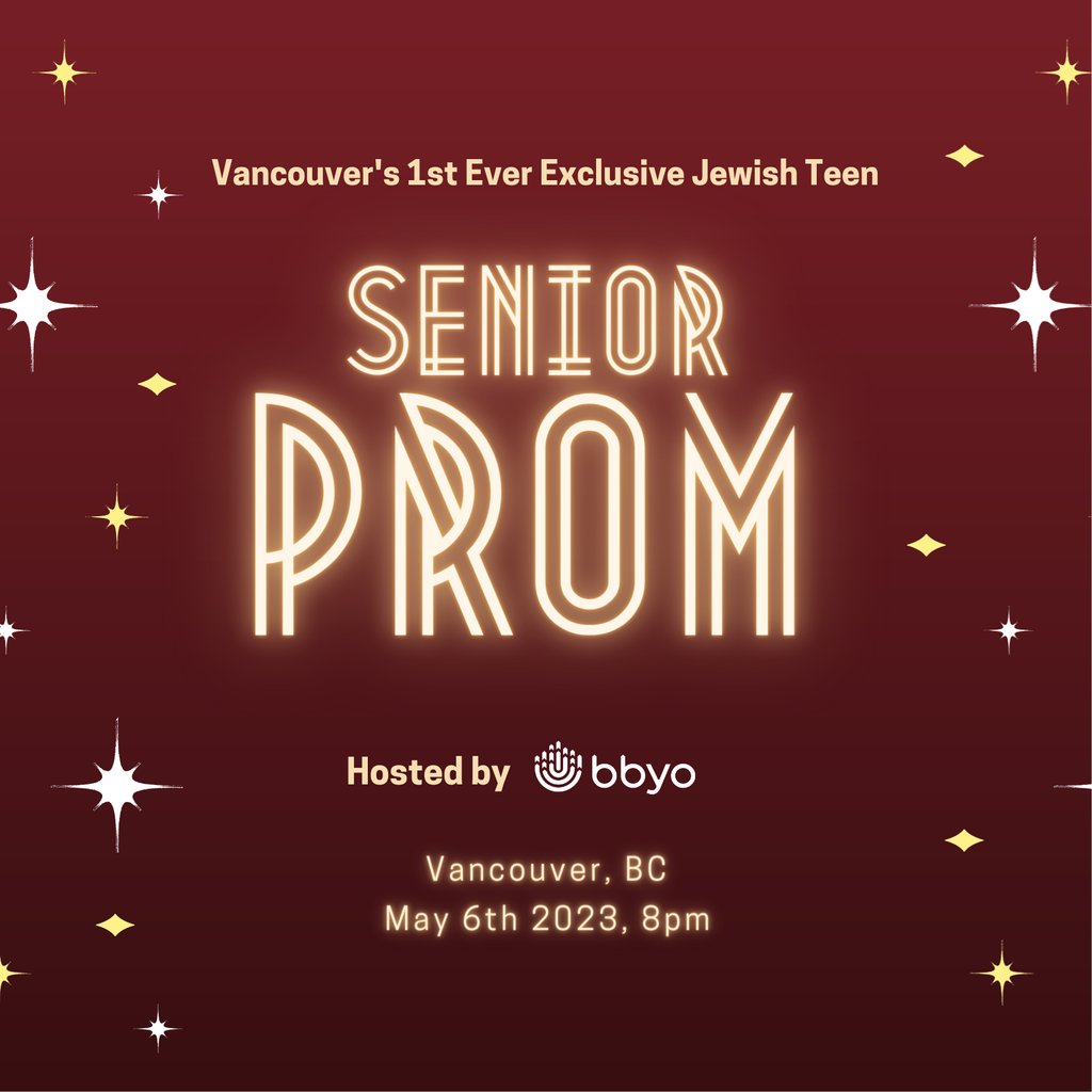 JCCVancouver's tweet image. Are you ready for the biggest night of the year? BBYO Vancouver is thrilled to announce that we are hosting our very own PROM! This is the perfect opportunity to dress up, dance the night away, and create unforgettable memories with your friends. #OnlyAtTheJ #BBYO #PROMTime