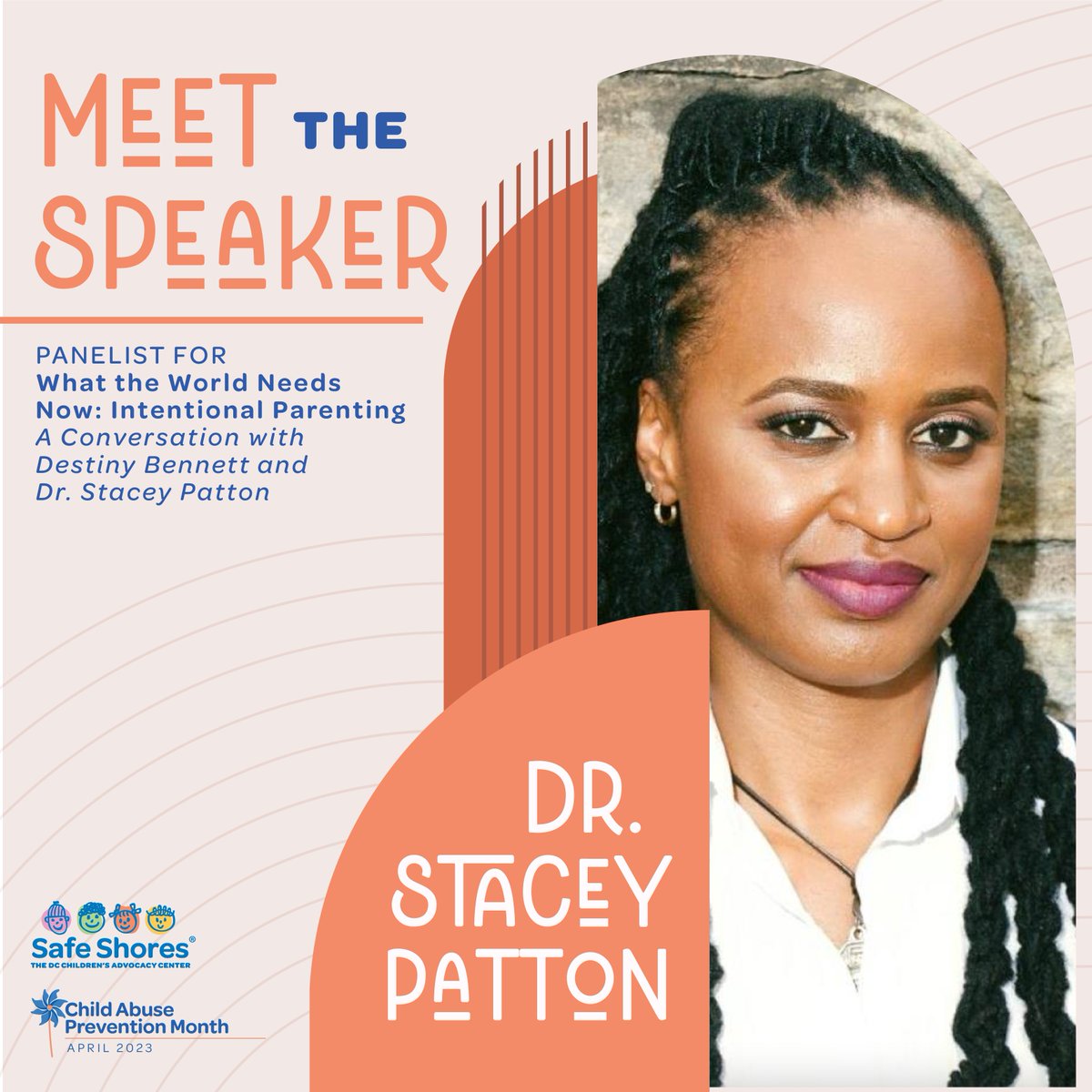SafeShoresDC's tweet photo. @DrStaceyPatton  is a survivor of child abuse and foster care system turned award-winning journalist, author &amp; professor.   

Join us April 20 @ 1pm EDT for a powerful discussion surrounding #intentionalparenting. 

Register here: https://t.co/5lkTH9j6Ya

#GentleParenting https://t.co/SAU7fSoEgy