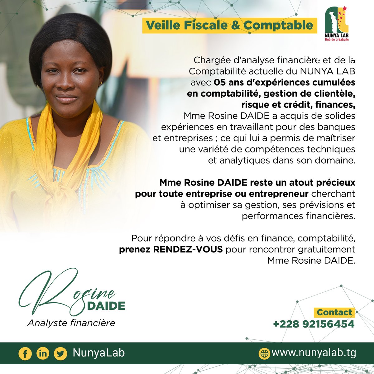 NunyaLab's tweet image. Optimisez les performances financières de votre entreprise grâce à  @MmeRosineDAIDE notre Analyse financière expérimentée,  gratuitement disponible pour vos consultations.

Prenez rendez-vous dès maintenant :👇👇

bit.ly/41xXO5S 

#performancefinancière #entrepreneuriat