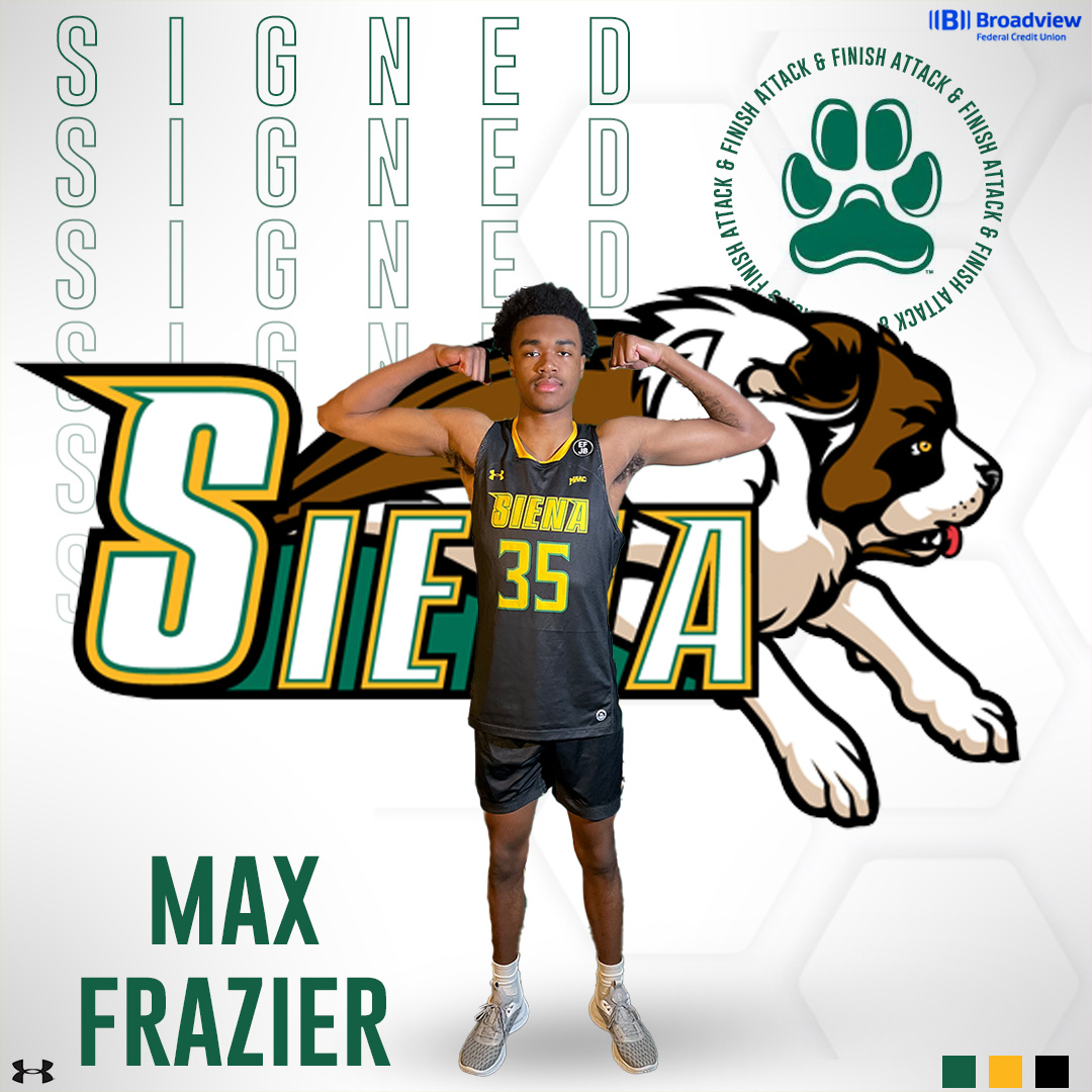 ✍️ OFFICIAL Please join us in welcoming the newest member of our #SienaSaints Family, @MaximusFrazier❗️ 📰 bit.ly/3GVpxWi #MarchOn | #Attack | #Finish | #EAT