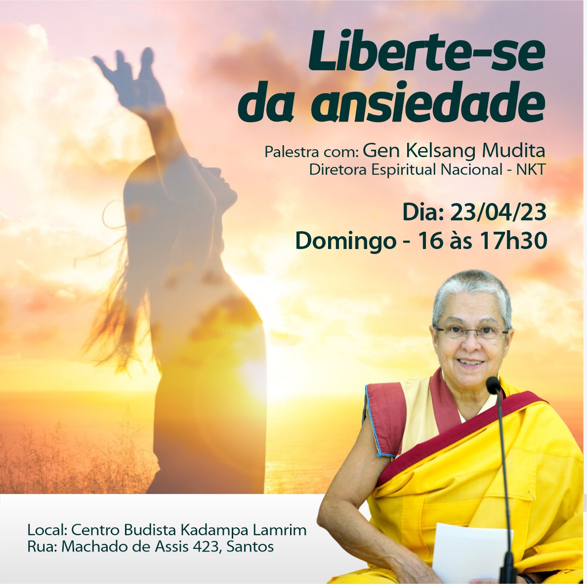 santosmedita's tweet photo. A ansiedade te incomoda?
Então, reserve seu lugar nessa palestra tão especial com a monja Gen Kelsang Mudita.

Vamos aprender métodos para identificar, controlar e por fim erradicar a ansiedade de nossa mente! 

INGRESSOS AQUI ► https://t.co/2Tk9BXgtLk

#meditação #kadampa https://t.co/ZmGxk7El2n