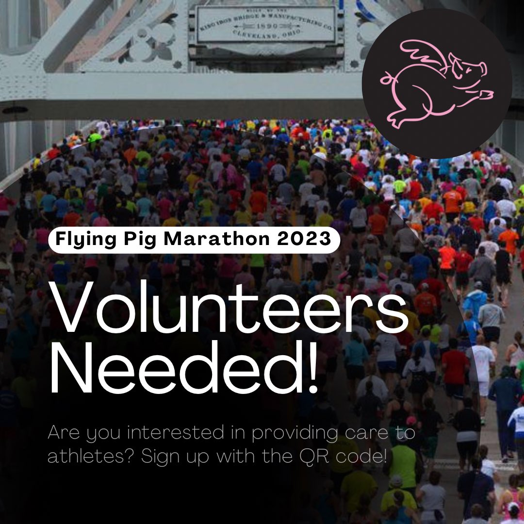 MSJ_ExSciHealth's tweet photo. Volunteer to work the Flying Pig Marathon May 6th and 7th! This is a great opportunity for students to get hands-on first aid experience. Scan the QR code or click the link below to sign up before Friday, April 28th!

https://t.co/rENDmQh6pB https://t.co/Xy3ZkOdbBD