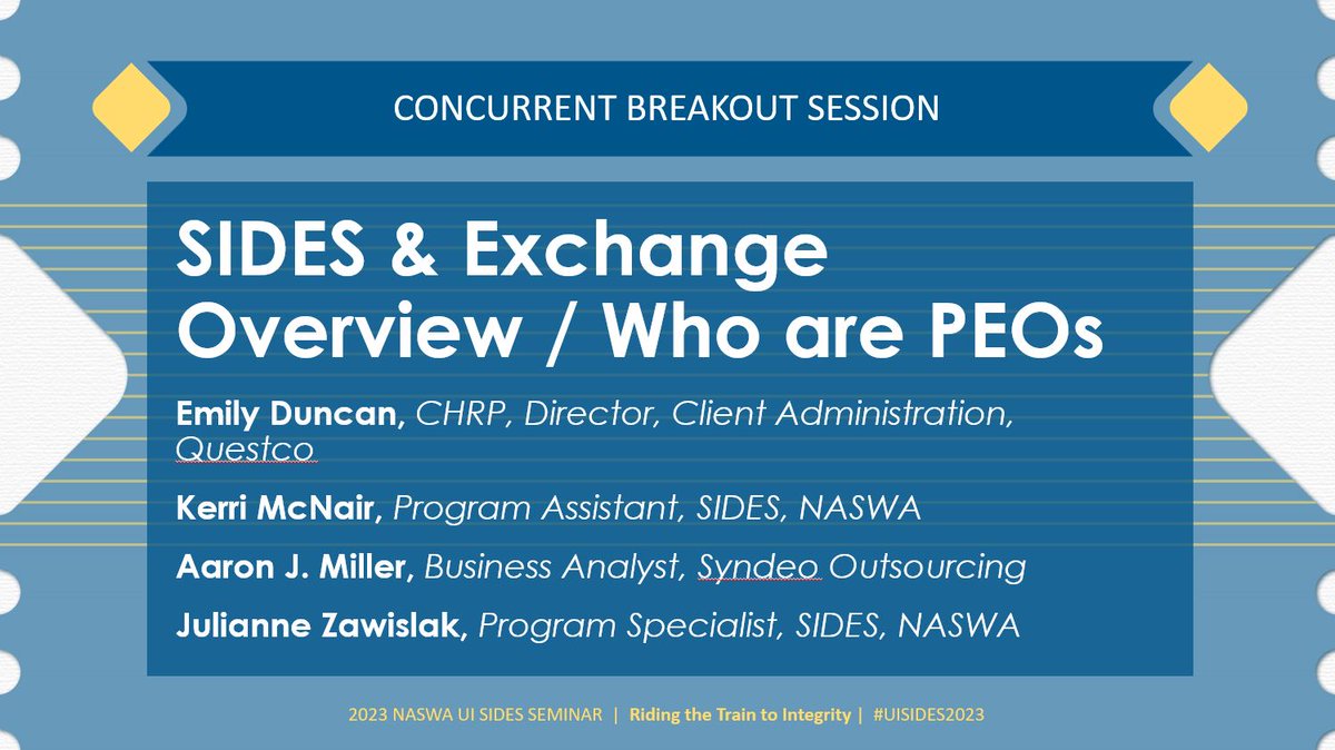 NASWAORG's tweet photo. SIDES & Exchange Overview/Who are PEOs?
#NASWA's Kerri McNair (@mcnair_ks) & Julie Zawislak (@SITHGENS) are joined by Emily Duncan (@Questco) & Aaron Miller (@UIOutsourcing) in teaching on the benefits of SIDES & the 6 exchanges to a full room of over 50 attendees.
#UISIDES2023 https://t.co/c0IPvPrC4l