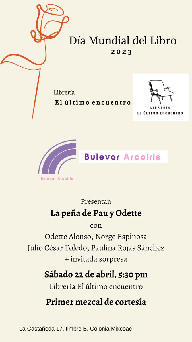 despixeleada's tweet photo. El sábado 22 de abril, en el marco del #díamundialdellibro en "La peña de Pau y Odette" como parte de las actividades de  #BulevarArcoíris. @OdetteAlonso, @paupaudeuva24 y otras colegas estarán en  @UltimoLibreria 
Habrá invitada sorpresa 🙌🏾 quien entendió, entendió. Chau. https://t.co/ESq6nhbaOe