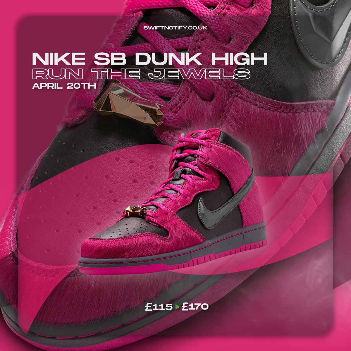 🗓 | Release Date 20th April 2023

👟 | Nike SB Dunk High Run The Jewels

💰 | Retail:£115
💸 | Resell:£170

🏆 | We’re more than prepared for this release, SwiftNotify members are about to take the stock.

🔗 | Join Today SwiftNotify.co.uk
⏰ | Spaces Now Open!